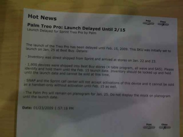 Sprint Treo Pro Delayed Note