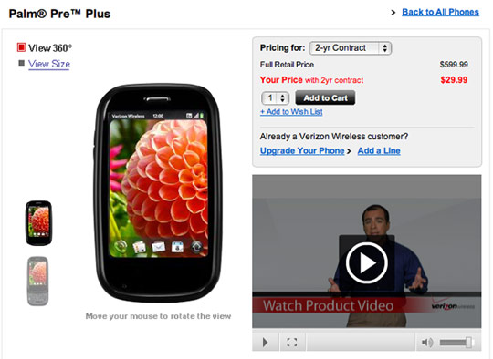 verizon palm pre plus deal