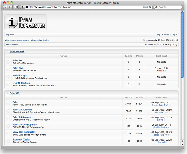 Palm Infocenter Forums