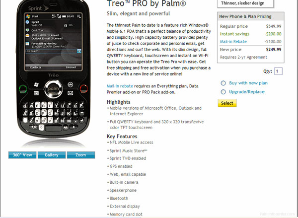 Sprint Treo Pro Page