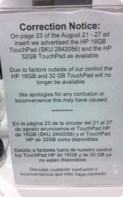 TouchPad Sale webOS dead