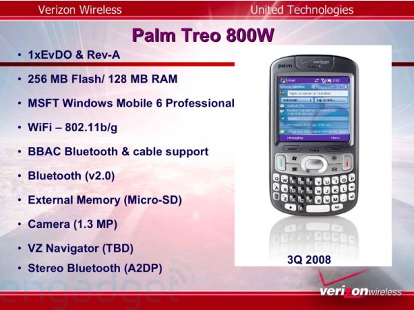 Treo 800w Verizon release slide