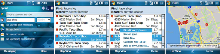 Treo 800w GPS Screenshots